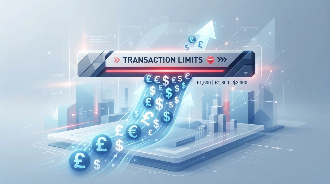Grafické znázornění transakčních limitů s ikonami libry a euro