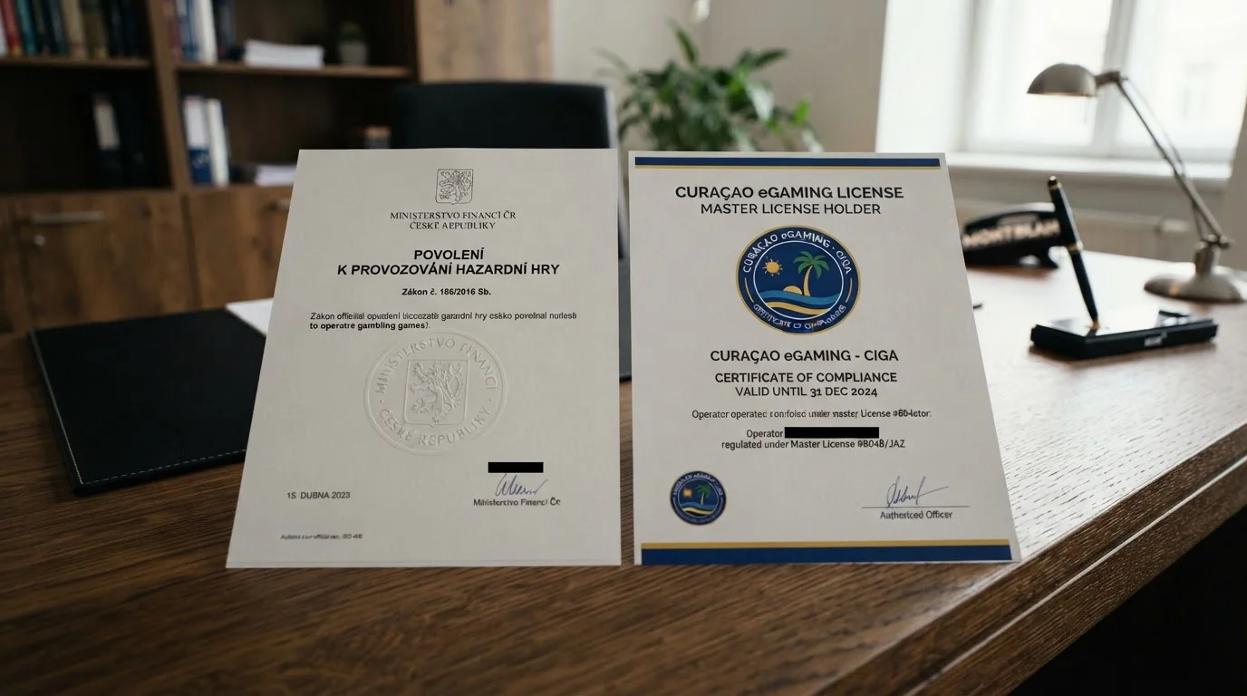 Porovnání české licence MFČR a offshore Curaçao licence na dokumentech