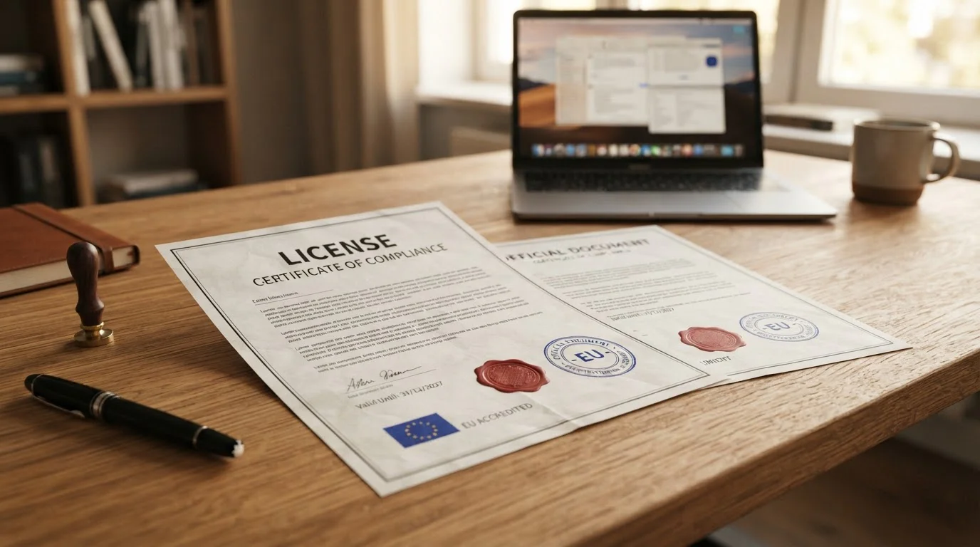 Dokument s licencí MF ČR a evropskými herními regulátory