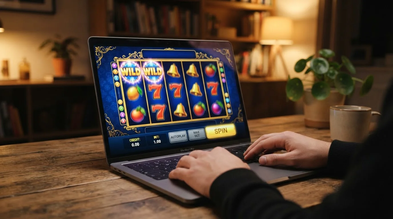 Herní prostředí s online casino rozhraním na notebooku