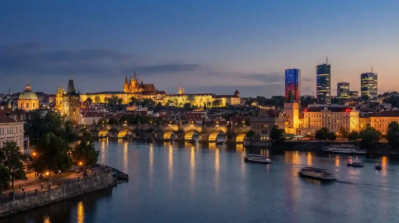 Pražská panoramata s moderními budovami