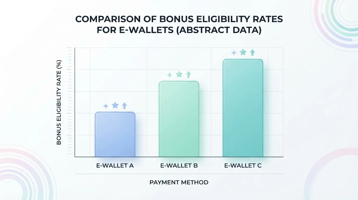 Srovnávací graf bonus eligibility pro různé e-peněženky v online kasinech