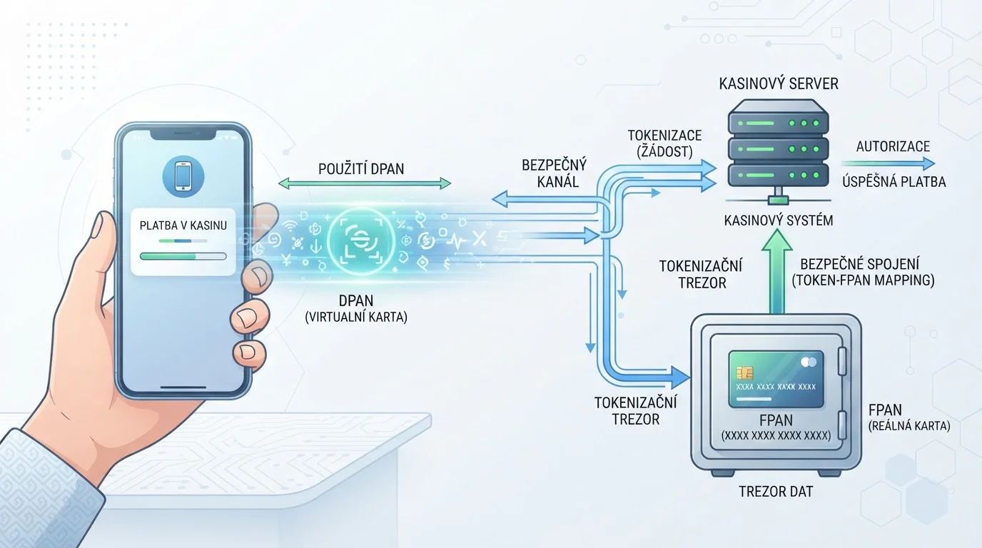 Schéma tokenizace platby s DPAN tokenem a FPAN kartovým číslem