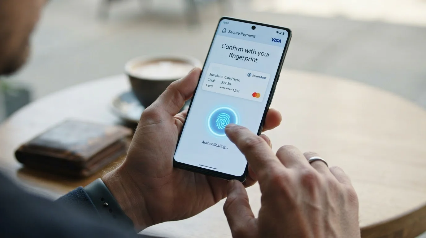 Android smartphone s biometrickou autentizací při casino vkladu přes Google Pay