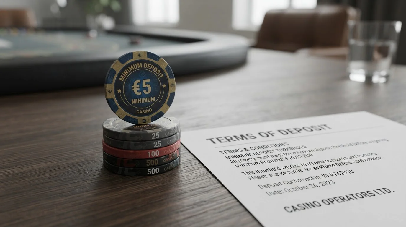 Symbolické casino žetony a dokument s podmínkami vkladu