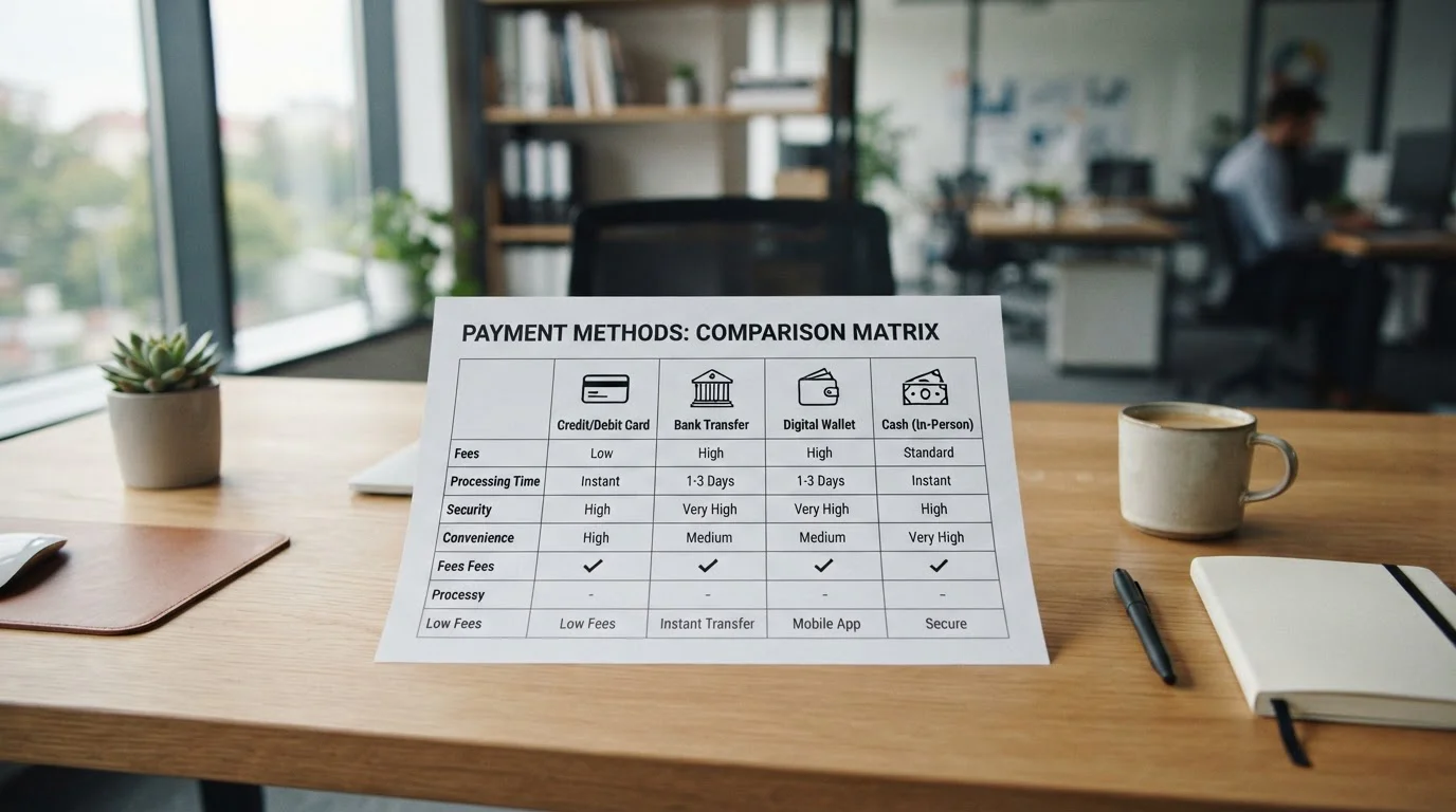 Srovnávací tabulka různých platebních metod pro online casina