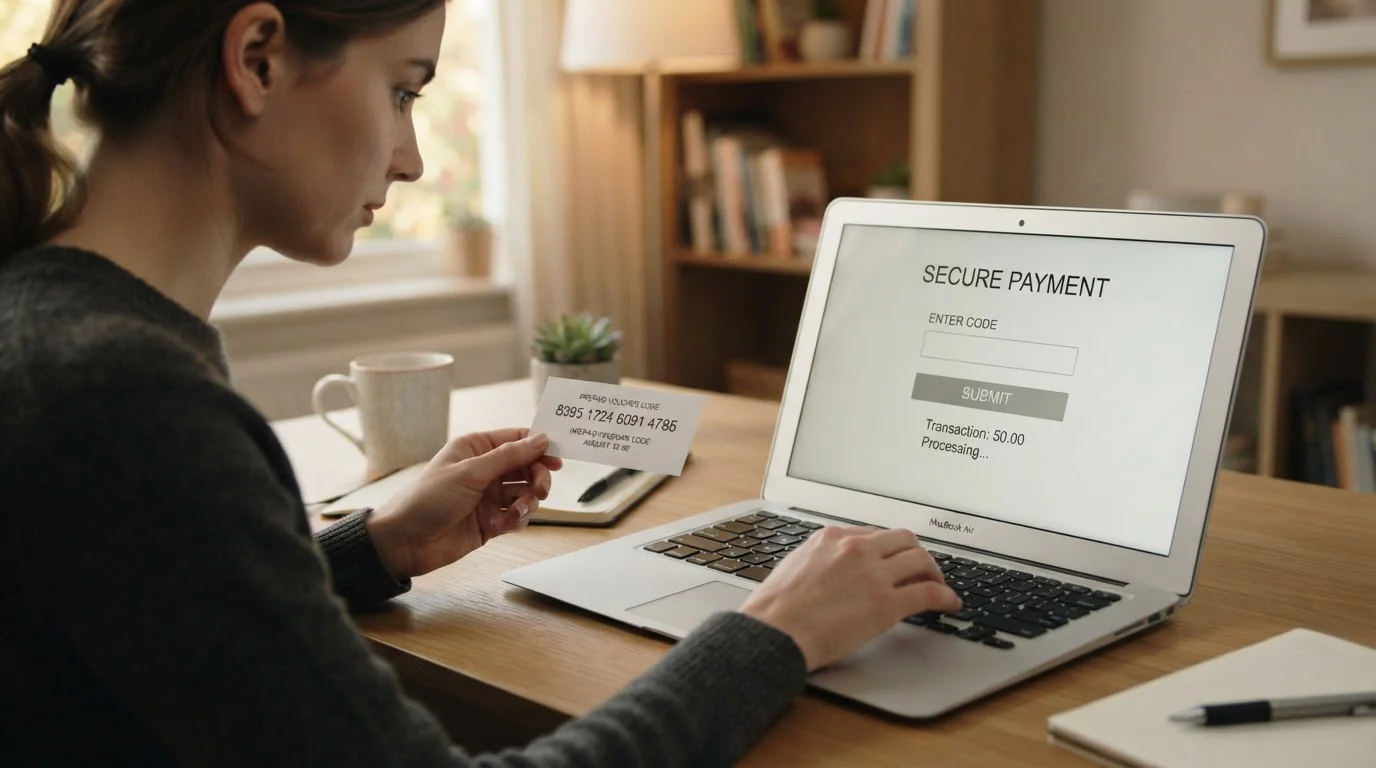 Zadávání šestnáctimístného PIN kódu Paysafecard v pokladně online kasina na notebooku