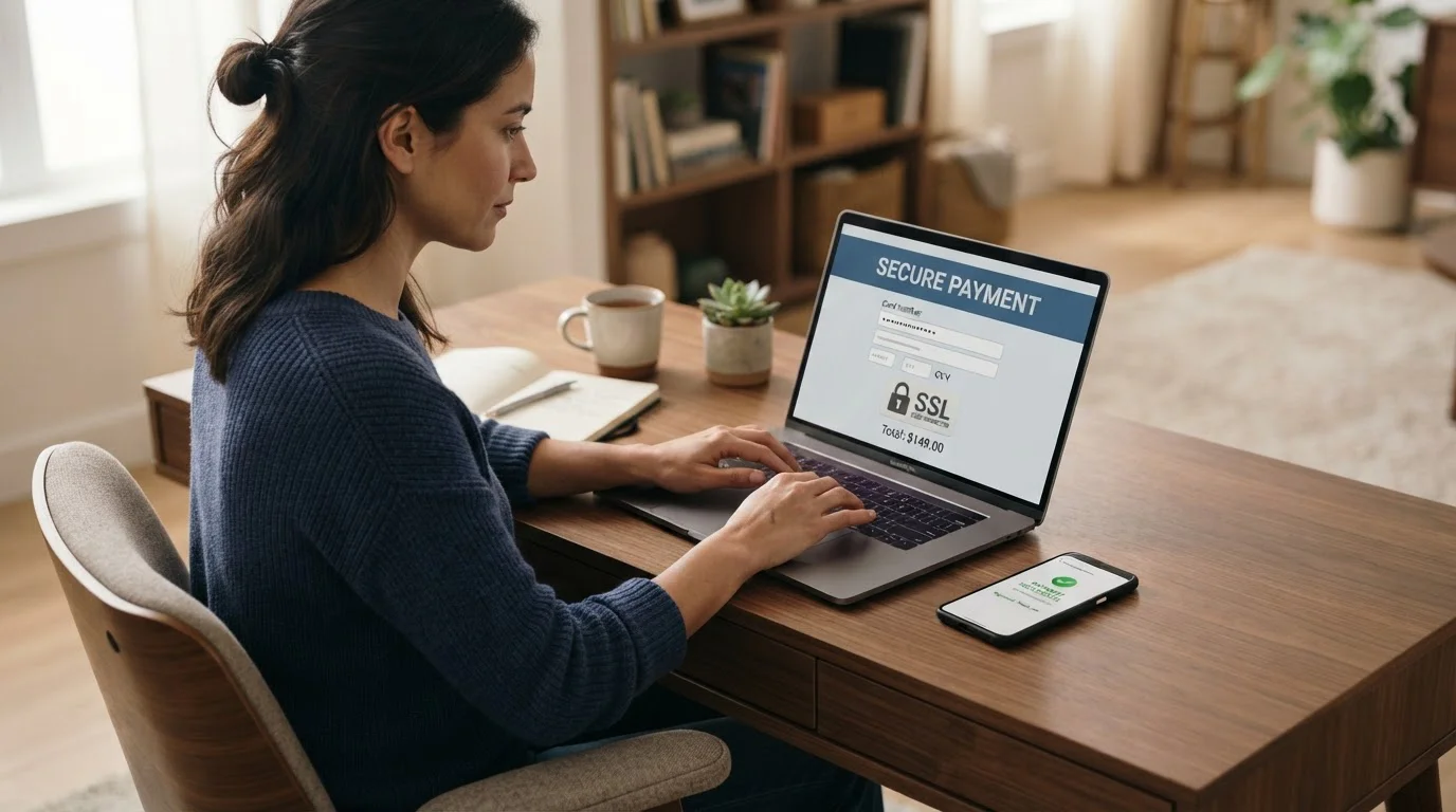 Vklad do online casina platební kartou přes zabezpečený formulář na notebooku