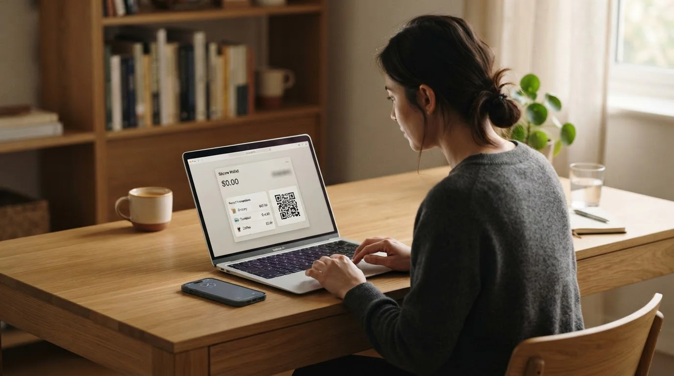 Osoba u notebooku zadává vklad do online kasina přes elektronickou peněženku