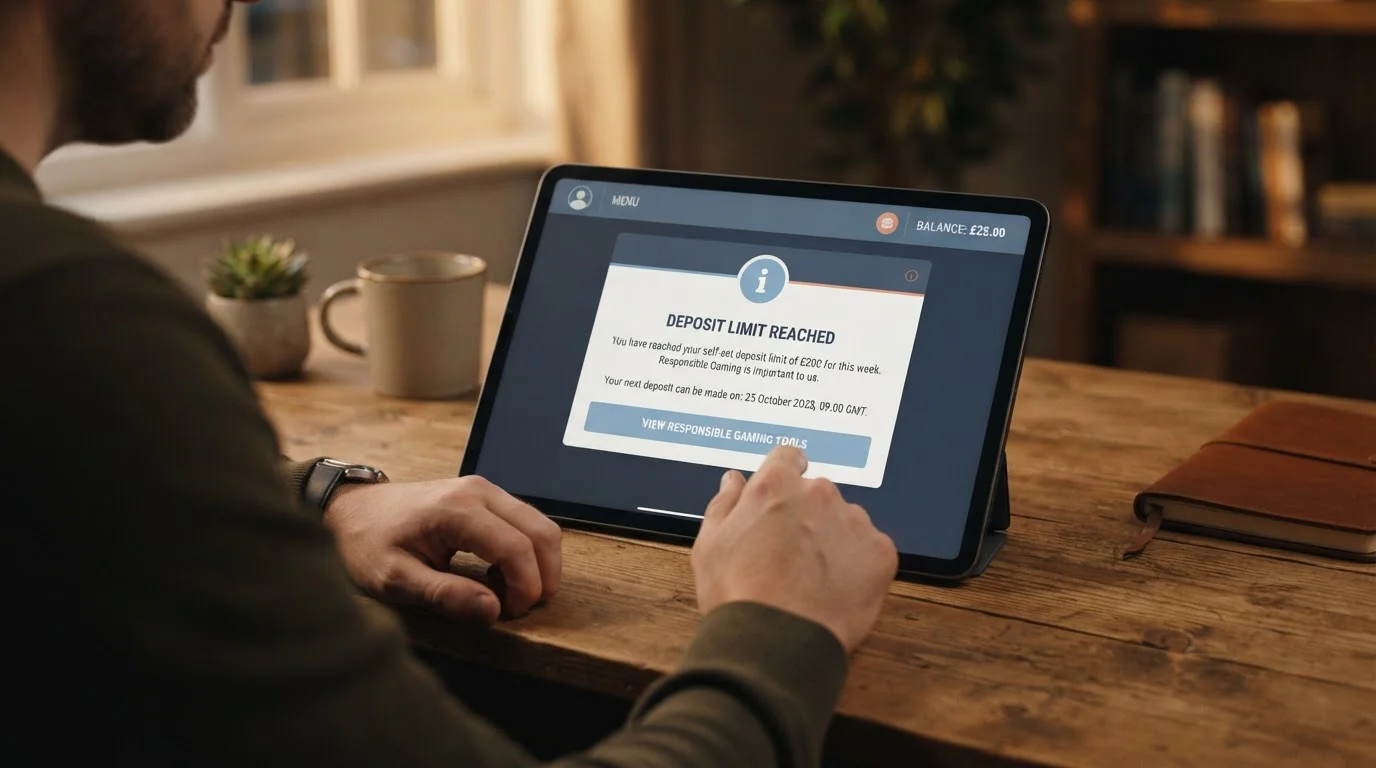 Notifikace o odpovědném hraní s deposit limity na obrazovce